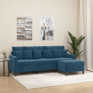 vidaXL Driezitsbank met voetenbank 180 cm fluweel blauw