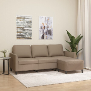 vidaXL Driezitsbank met voetenbank 180 cm kunstleer cappuccinokleurig