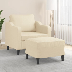 vidaXL Fauteuil met voetenbank 60 cm stof crèmekleurig