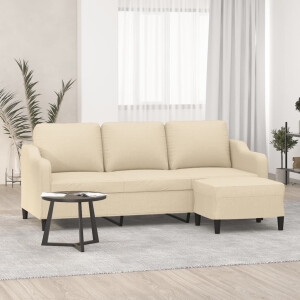 vidaXL Driezitsbank met voetenbank 180 cm stof crèmekleurig