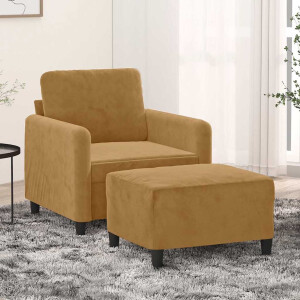 vidaXL Fauteuil met voetenbank 60 cm fluweel bruin
