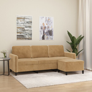 vidaXL Driezitsbank met voetenbank 180 cm fluweel bruin