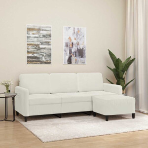 vidaXL Driezitsbank met voetenbank 180 cm fluweel crèmekleurig
