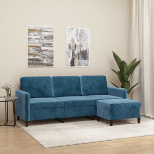 vidaXL Driezitsbank met voetenbank 180 cm fluweel blauw