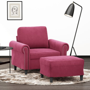vidaXL Fauteuil met voetenbank 60 cm fluweel wijnrood