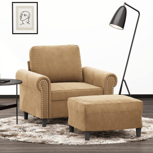 vidaXL Fauteuil met voetenbank 60 cm fluweel bruin