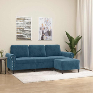 vidaXL Driezitsbank met voetenbank 180 cm fluweel blauw
