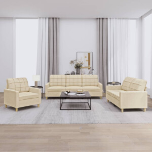 vidaXL 3-delige Loungeset met kussens stof crèmekleurig