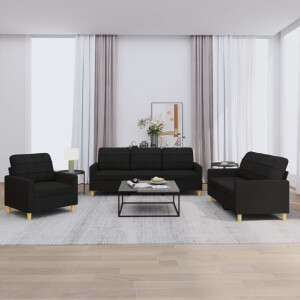 vidaXL 3-delige loungeset met kussens stof zwart