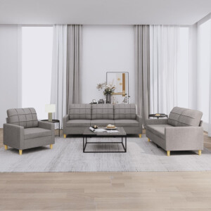 vidaXL 3-delige Loungeset met kussens stof taupe