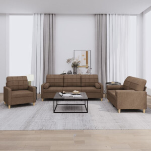 vidaXL 3-delige Loungeset met kussens stof bruin
