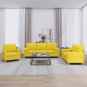 vidaXL 3-delige Loungeset met kussens stof lichtgeel