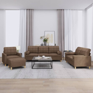 vidaXL 4-delige Loungeset met kussens stof bruin
