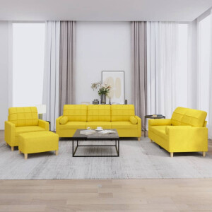 vidaXL 4-delige Loungeset met kussens stof lichtgeel