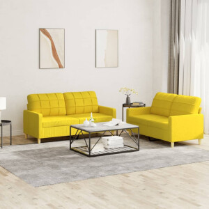vidaXL 2-delige Loungeset met kussens stof lichtgeel