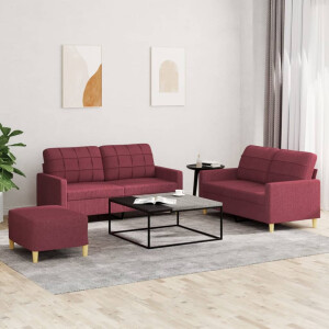 vidaXL 3-delige Loungeset met kussens stof wijnrood