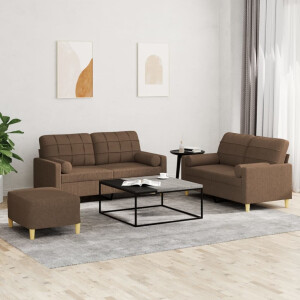 vidaXL 3-delige Loungeset met kussens stof bruin