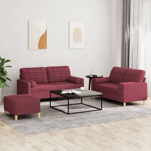 vidaXL 3-delige Loungeset met kussens stof wijnrood