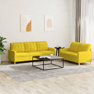 vidaXL 2-delige Loungeset met kussens stof lichtgeel