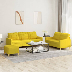 vidaXL 3-delige Loungeset met kussens stof lichtgeel