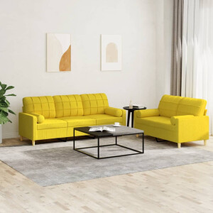vidaXL 2-delige Loungeset met kussens stof lichtgeel