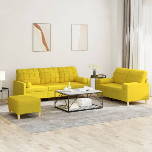 vidaXL 3-delige Loungeset met kussens stof lichtgeel