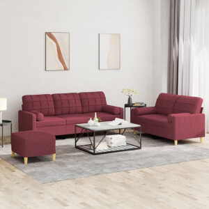 vidaXL 3-delige Loungeset met kussens stof wijnrood