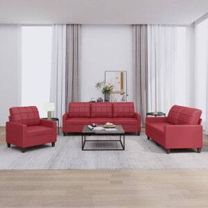 vidaXL 3-delige Loungeset met kussens kunstleer wijnrood