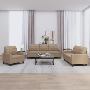 vidaXL 3-delige Loungeset met kussens kunstleer cappuccino