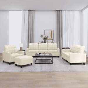 vidaXL 4-delige Loungeset met kussens kunstleer crème