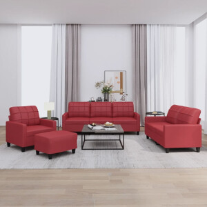 vidaXL 4-delige Loungeset met kussens fluweel wijnrood