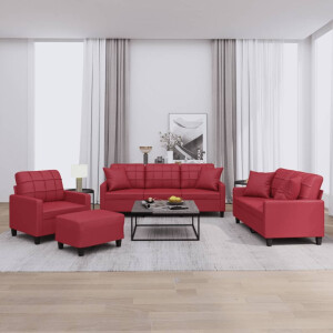 vidaXL 4-delige Loungeset met kussens kunstleer wijnrood