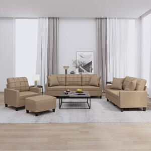 vidaXL 4-delige Loungeset met kussens kunstleer cappuccinokleurig