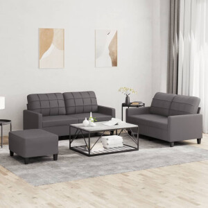 vidaXL 3-delige Loungeset met kussens kunstleer grijs