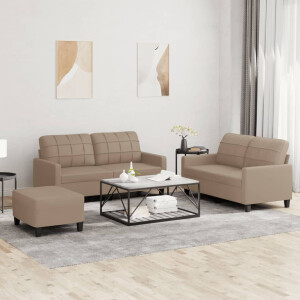 vidaXL 3-delige Loungeset met kussens kunstleer cappuccino