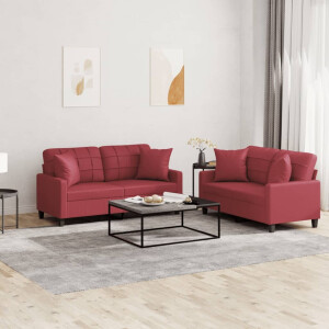 vidaXL 2-delige Loungeset met kussens kunstleer wijnrood