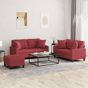vidaXL 3-delige Loungeset met kussens kunstleer wijnrood