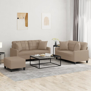 vidaXL 3-delige Loungeset met kussens kunstleer cappuccinokleurig
