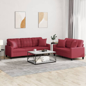 vidaXL 2-delige Loungeset met kussens kunstleer wijnrood