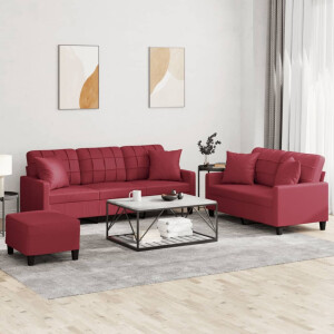 vidaXL 3-delige Loungeset met kussens kunstleer wijnrood