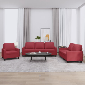 vidaXL 3-delige Loungeset met kussens kunstleer wijnrood