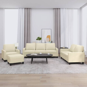 vidaXL 4-delige Loungeset met kussens kunstleer crème