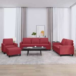 vidaXL 4-delige Loungeset met kussens fluweel wijnrood