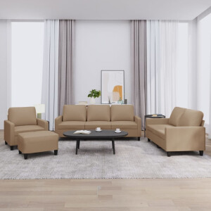 vidaXL 4-delige Loungeset met kussens kunstleer cappuccino