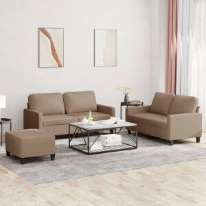 vidaXL 3-delige Loungeset met kussens kunstleer cappuccino