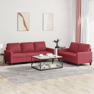 vidaXL 2-delige Loungeset met kussens kunstleer wijnrood