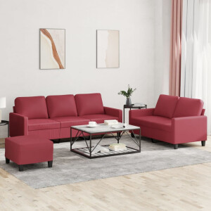 vidaXL 3-delige Loungeset met kussens kunstleer wijnrood