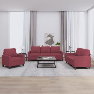 vidaXL 3-delige Loungeset met kussens stof wijnrood