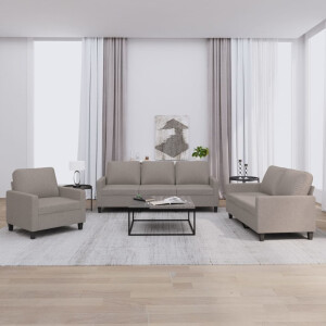 vidaXL 3-delige Loungeset met kussens stof taupe