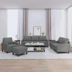 vidaXL 4-delige Loungeset met kussens stof donkergrijs